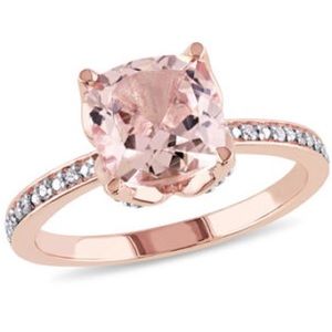 Cushion Cut Rose Gold 8.0mm Morganite and Diamond Engagement Ring